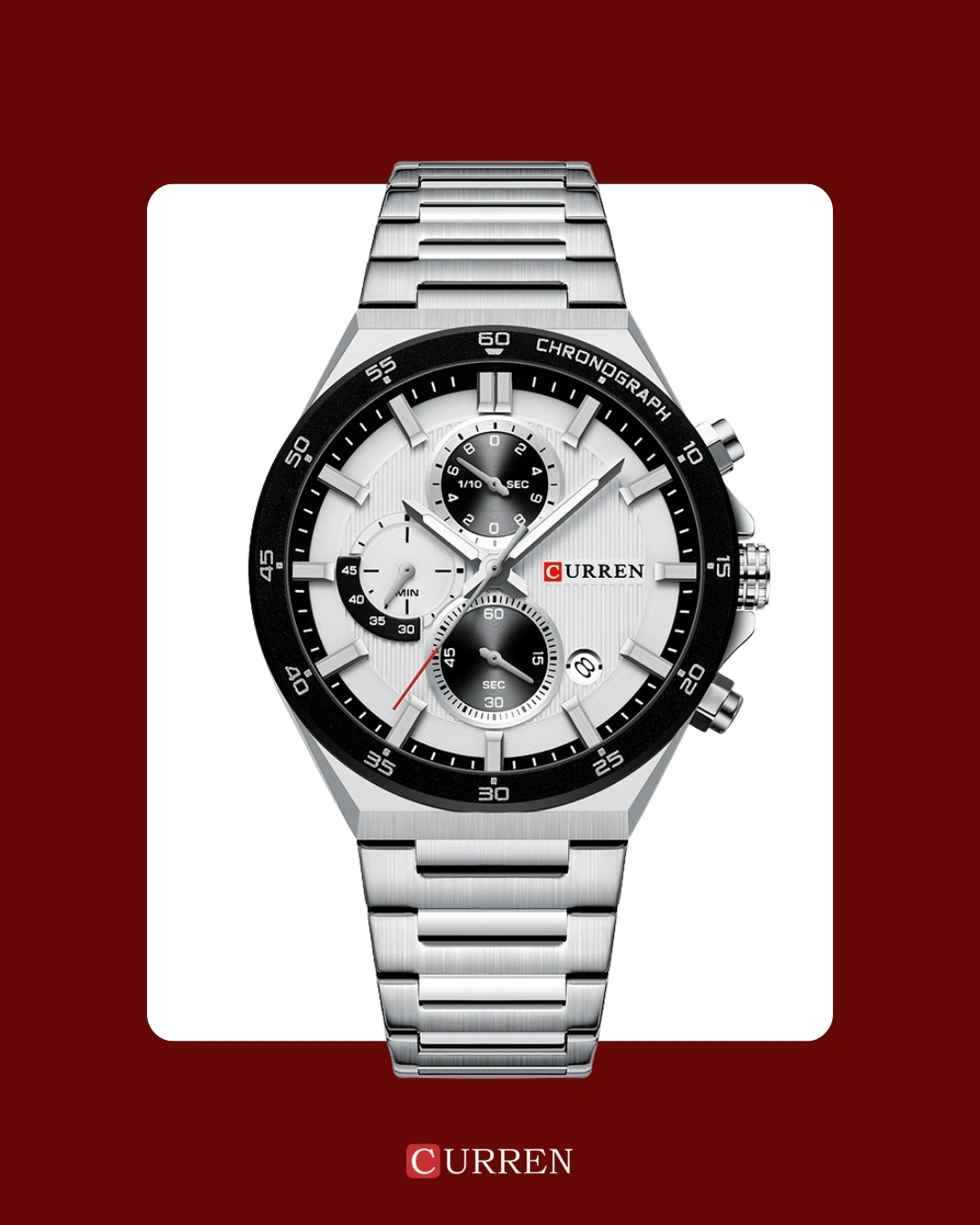 Relógio Curren Classic Panda — masculino preto e branco